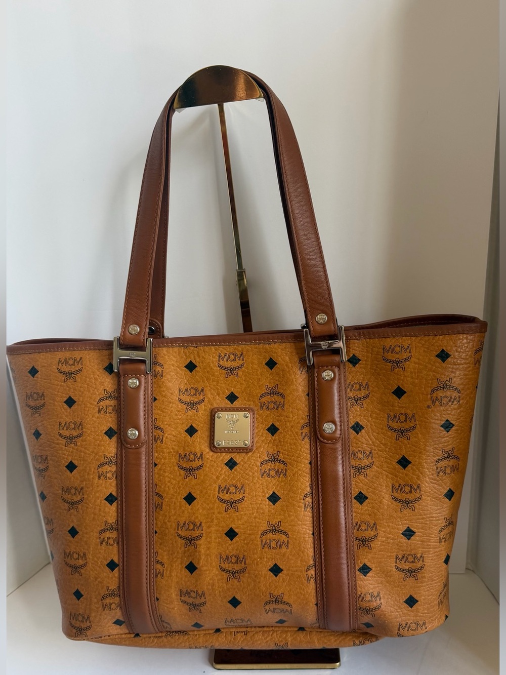 MCM cognac visetos shoppers tote